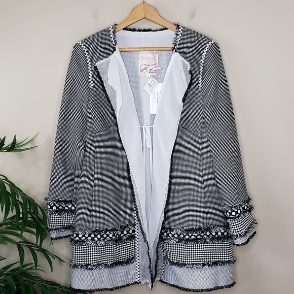NWT Maison Common | Boho Fringe Black White Jacket - Picture 3 of 10